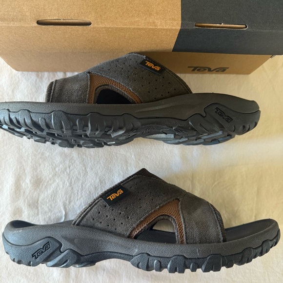 NIB Teva Men Katavi 2 Leather Slide Sandals Brown Size 11 (Bungee Cord) Dk Brown - Picture 5 of 8